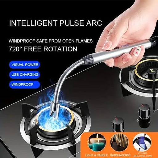 Rechargeable Flameless Arc Lighter for Candles, Camping & Kitchen – 360° Flexible