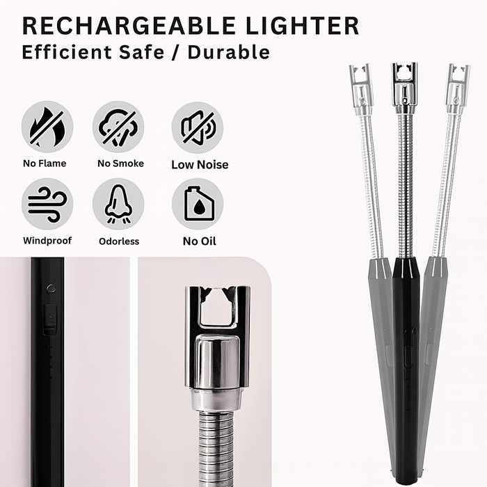 Rechargeable Flameless Arc Lighter for Candles, Camping & Kitchen – 360° Flexible
