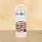 Marker set with colorful caps in a cylindrical holder on a beige background