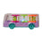Toy bus with colorful letters on a white background