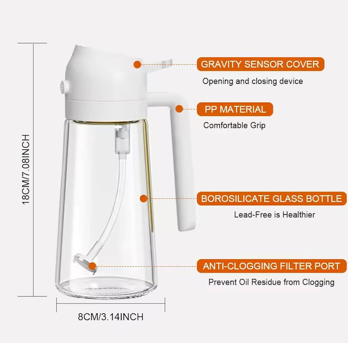 Glass bottle with white cap and measurement details on a white background