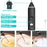 Black handheld electric mixer with speed settings and usage examples on a white background