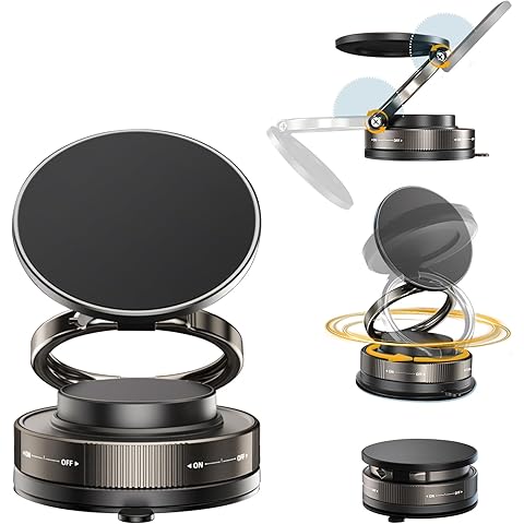Multi-angle view of a black and silver adjustable stand with lens attachments on a white background.