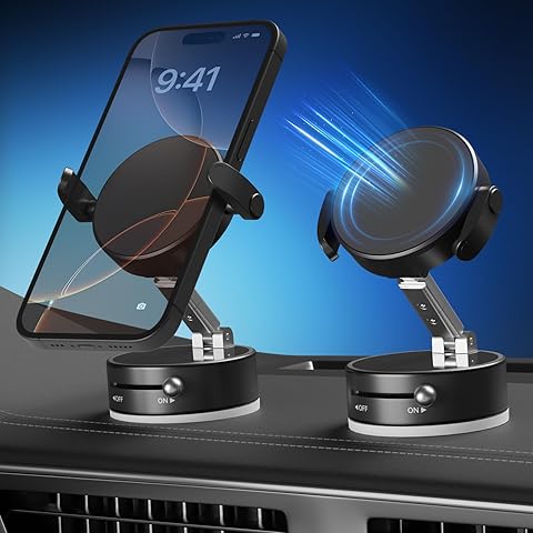 Car phone holder with smartphone on a blue background