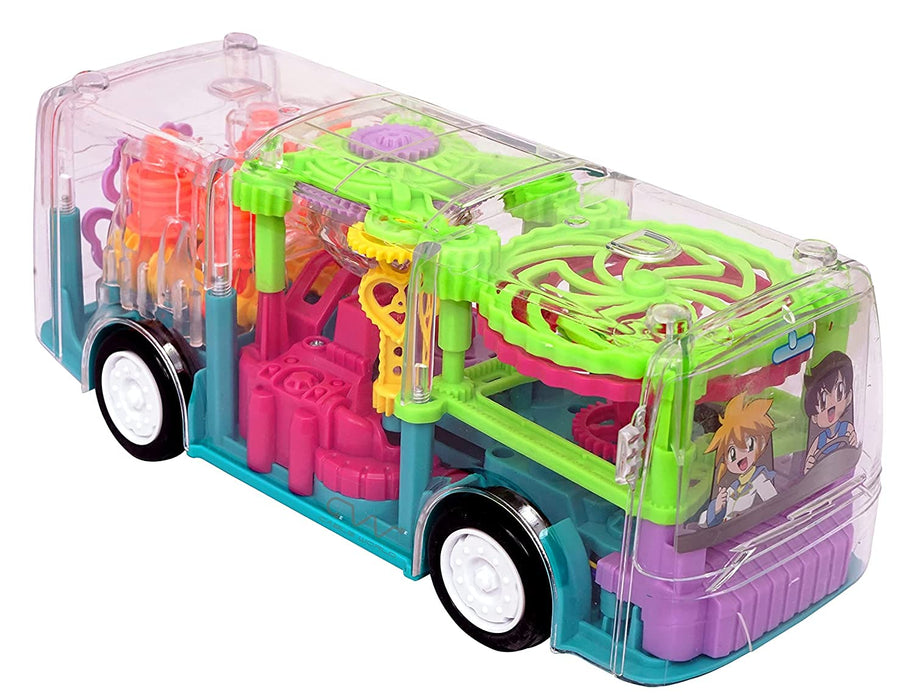 Toy puzzle bus with colorful design on a white background
