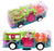 Toy bus with transparent sides showing internal components on a white background