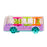 Toy bus with colorful letters and numbers on a white background