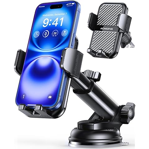 Phone holder with smartphone displaying time and date, brand 'Aonezie' visible