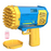 Yellow and blue bubble gun with a bottle of bubbles on a white background