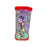 Decorative jar with colorful lights and beads on a white background