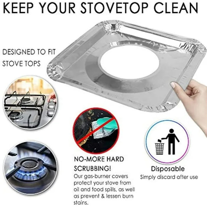 Disposable Stove Covers (Pack of 10) – Non-Stick Gas Burner Liners | Aluminum Foil Stove Protectors - Sub999
