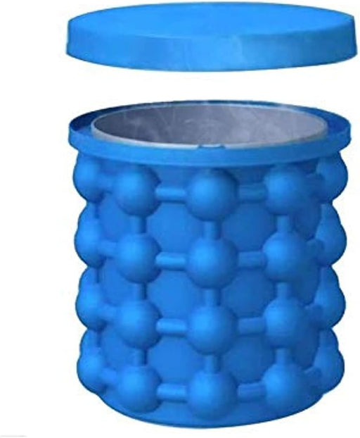 Blue textured container with a lid on a white background
